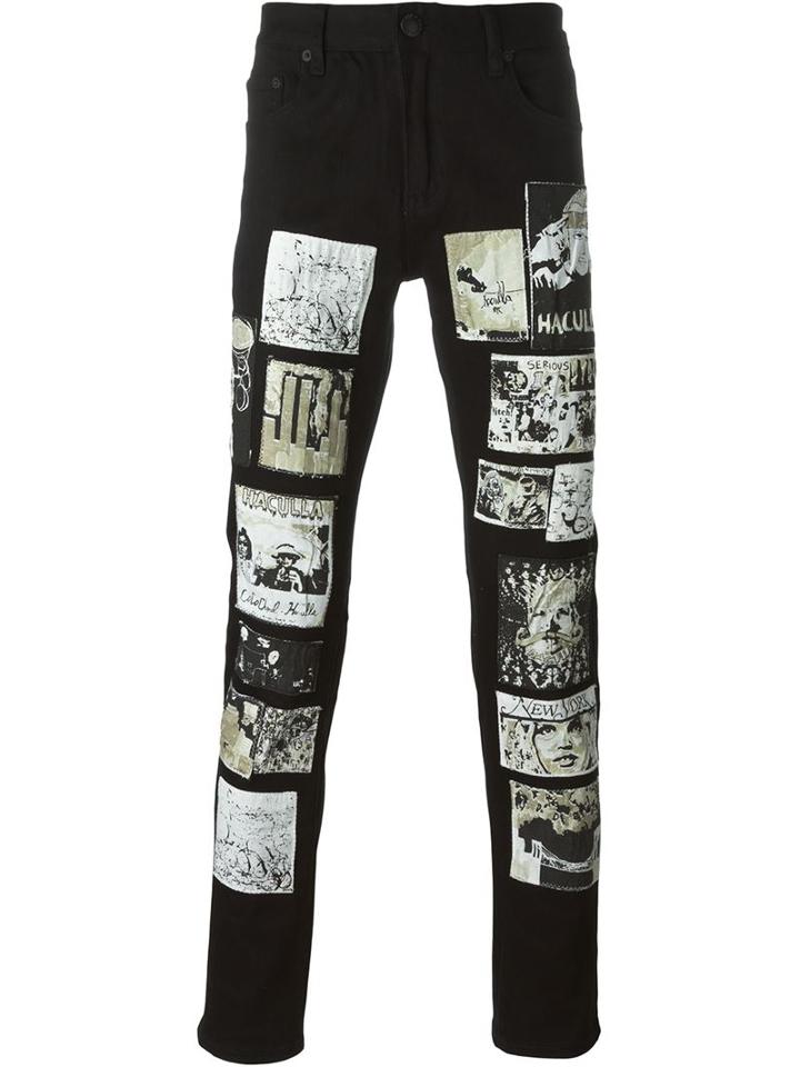 Haculla Patch Embellished Jeans, Men's, Size: Xl, Black, Cotton/polyester