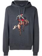 Dolce & Gabbana Cowboy Patch Hoodie, Men's, Size: 52, Grey, Cotton/polyester/viscose