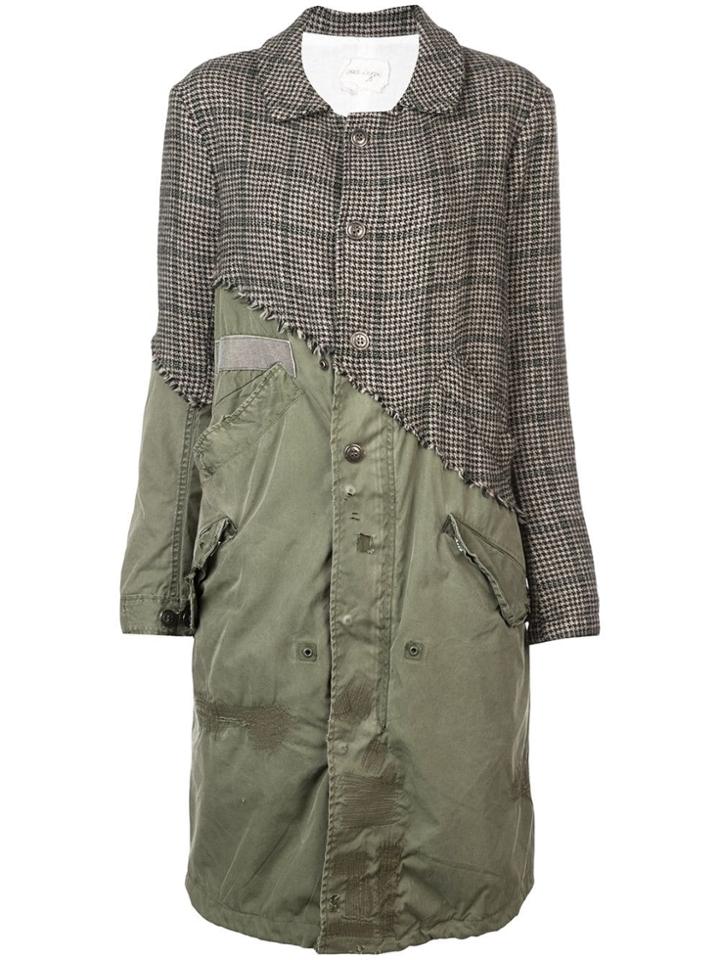 Greg Lauren Contrast Distressed Trench Coat - Green