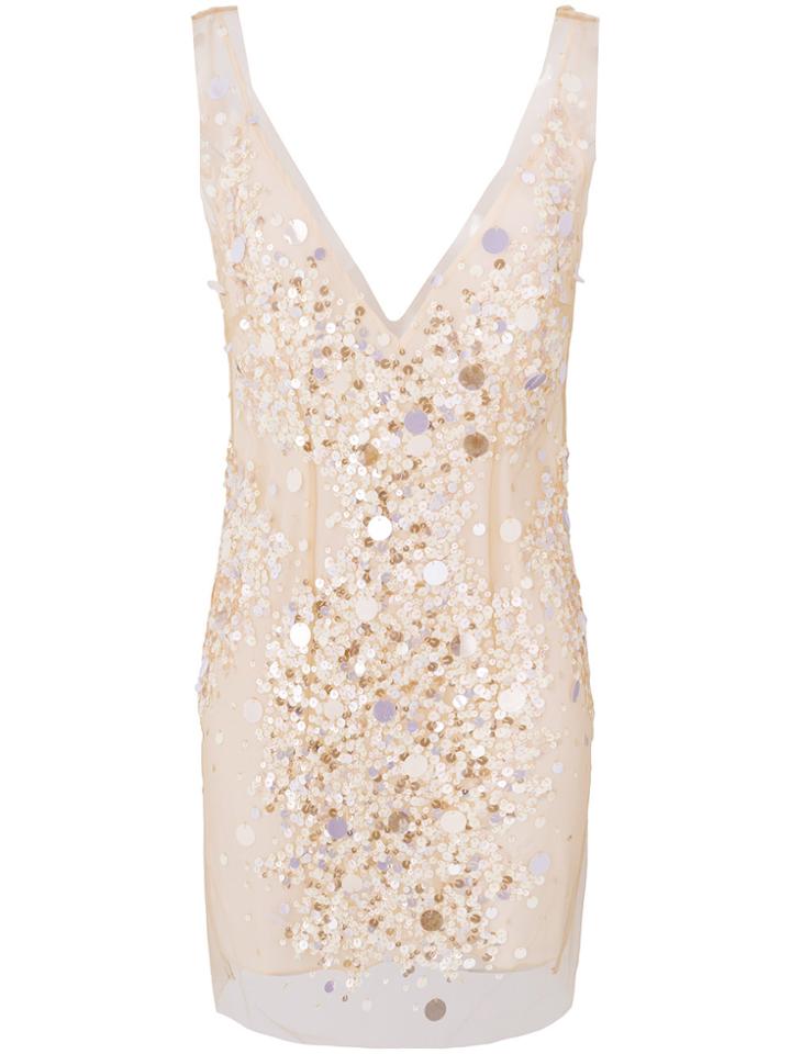 Amen Deep V-neck Embellished Dress - Nude & Neutrals