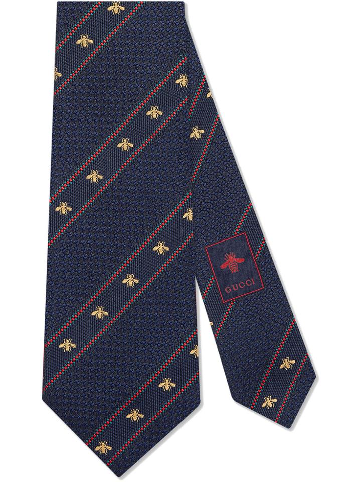 Gucci Bee Web Silk Tie - Blue