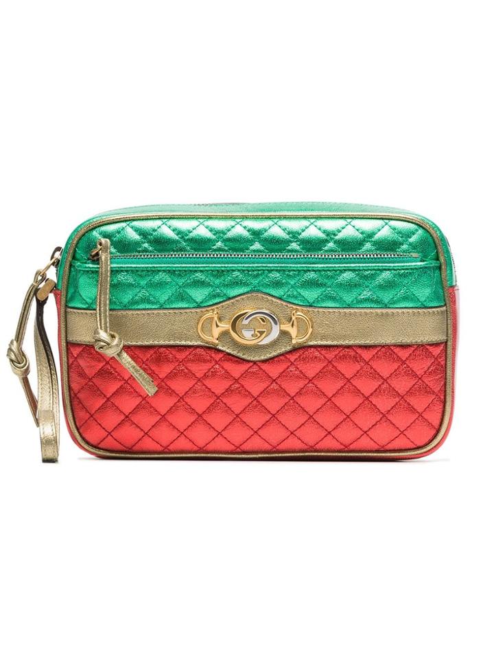 Gucci Red And Green Leather Mini Quilted Stripe Bag - Multicolour
