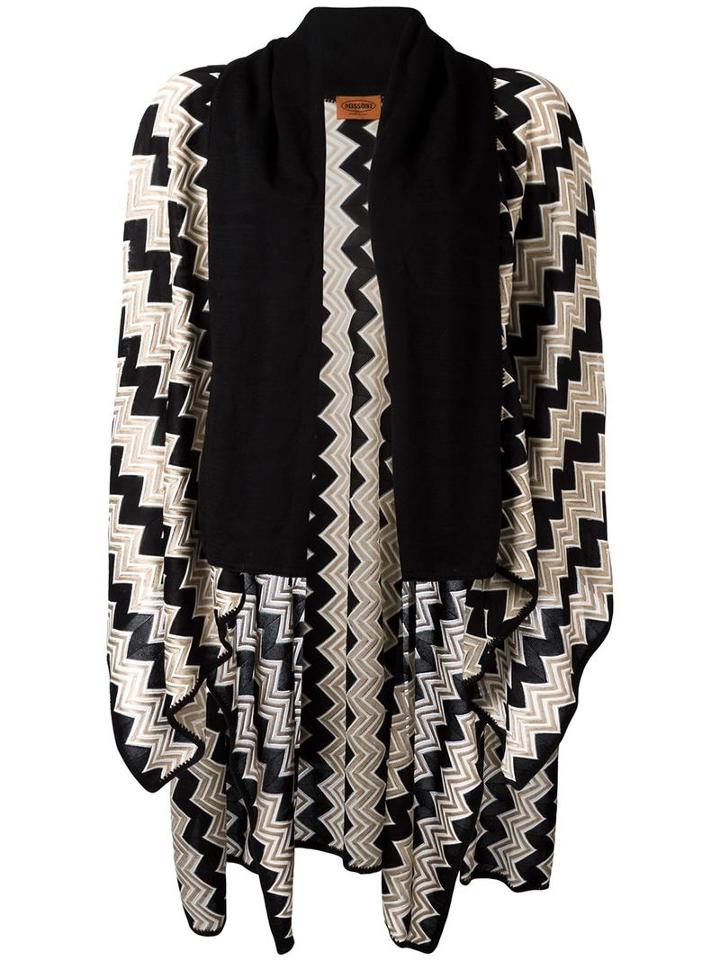 Missoni Zig-zag Pattern Knit Poncho, Women's, Black, Rayon/wool