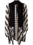 Missoni Zig-zag Pattern Knit Poncho, Women's, Black, Rayon/wool