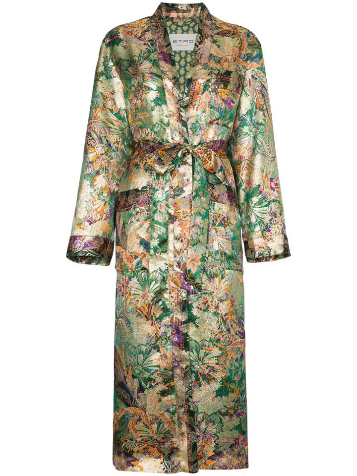 Etro Silk Jacquard Duster Coat - Green