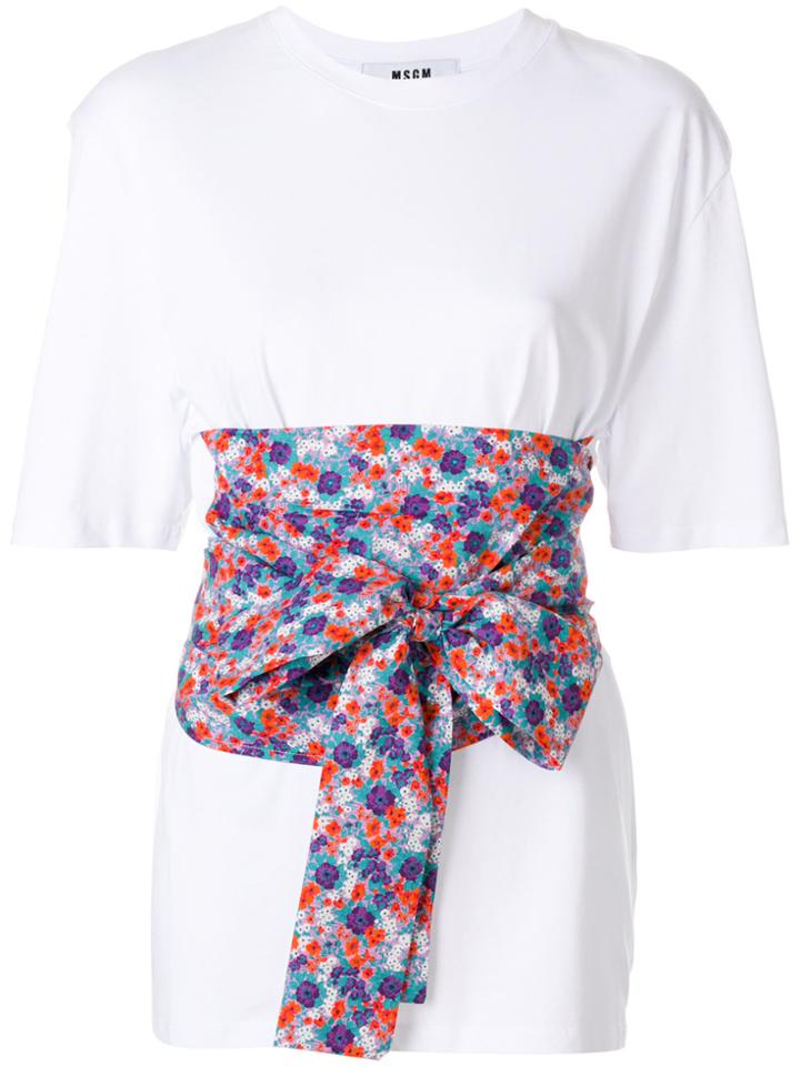 Msgm Floral Tie Waist T-shirt - White