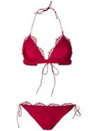Oseree Lace Trim Bikini - Red