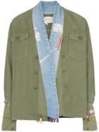 Greg Lauren Contrasting Denim Collar Military Jacket - Green