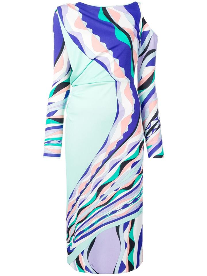 Emilio Pucci Burle Print Cold Shoulder Midi Dress - Green