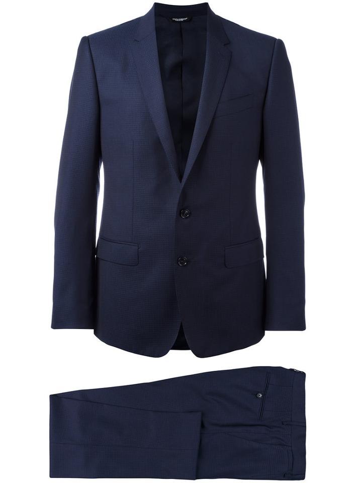 Dolce & Gabbana Patterned Suit, Men's, Size: 52, Blue, Wool/silk/acetate/cupro