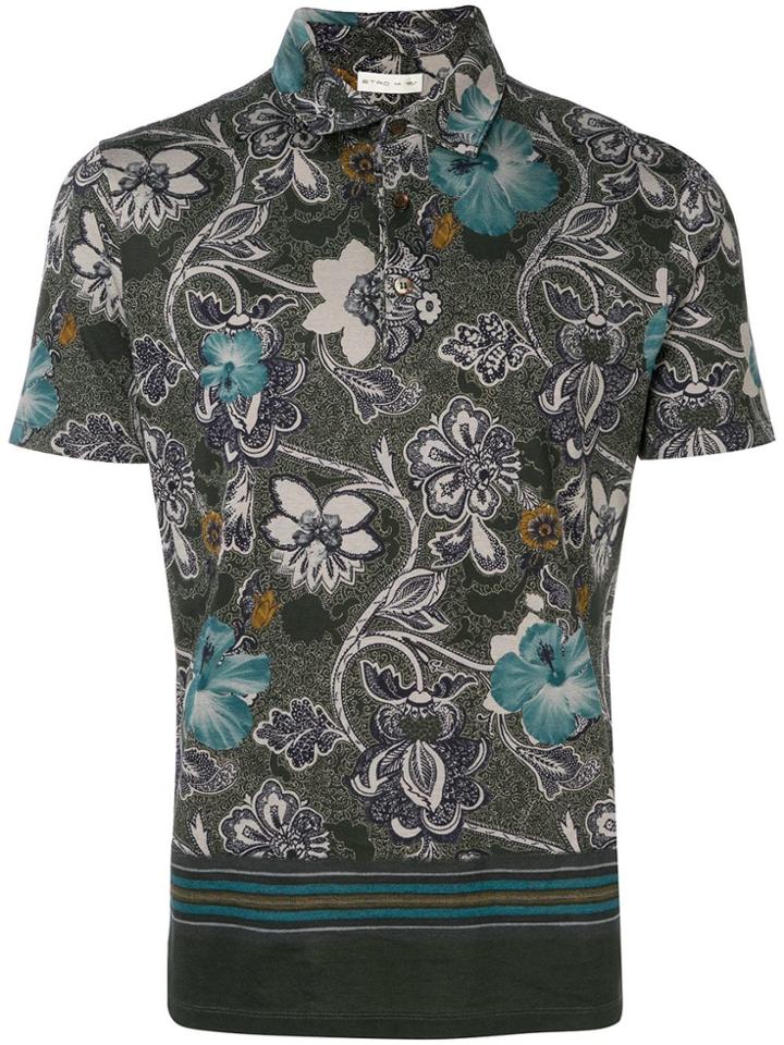 Etro Floral Print Polo Shirt - Grey