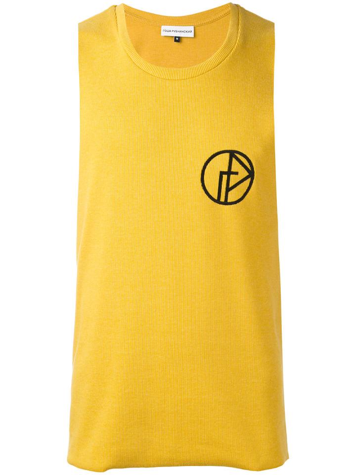 Gosha Rubchinskiy - Embroidered Tank Top - Men - Cotton/polyester - S, Yellow/orange, Cotton/polyester