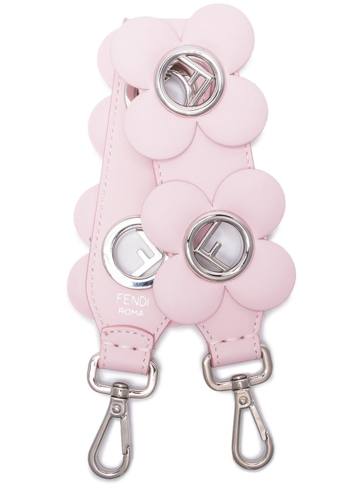Fendi Pink Mini Strap You Floral Leather Bag Strap - Pink & Purple