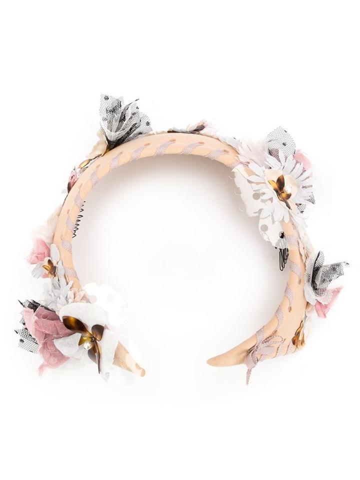 Maison Michel Flower Embellished Hair Band, Women's, Pink/purple, Cotton