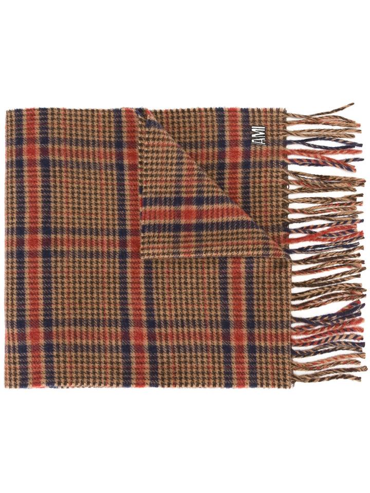Tweed Check Scarf - Men - Virgin Wool - One Size, Brown, Virgin Wool, Ami Alexandre Mattiussi