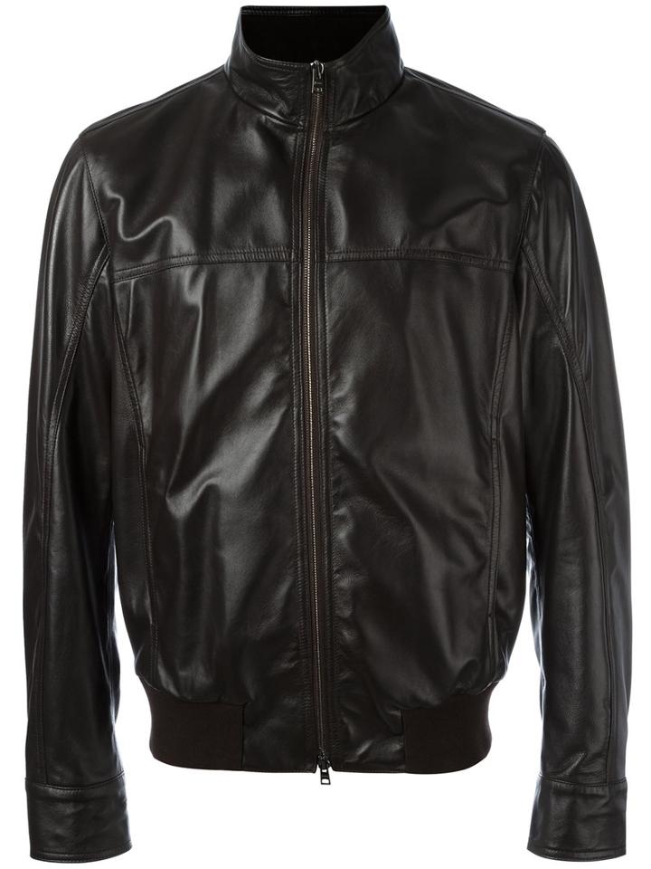 Herno Zip Up Leather Jacket, Men's, Size: 56, Brown, Lamb Skin/polyester/viscose
