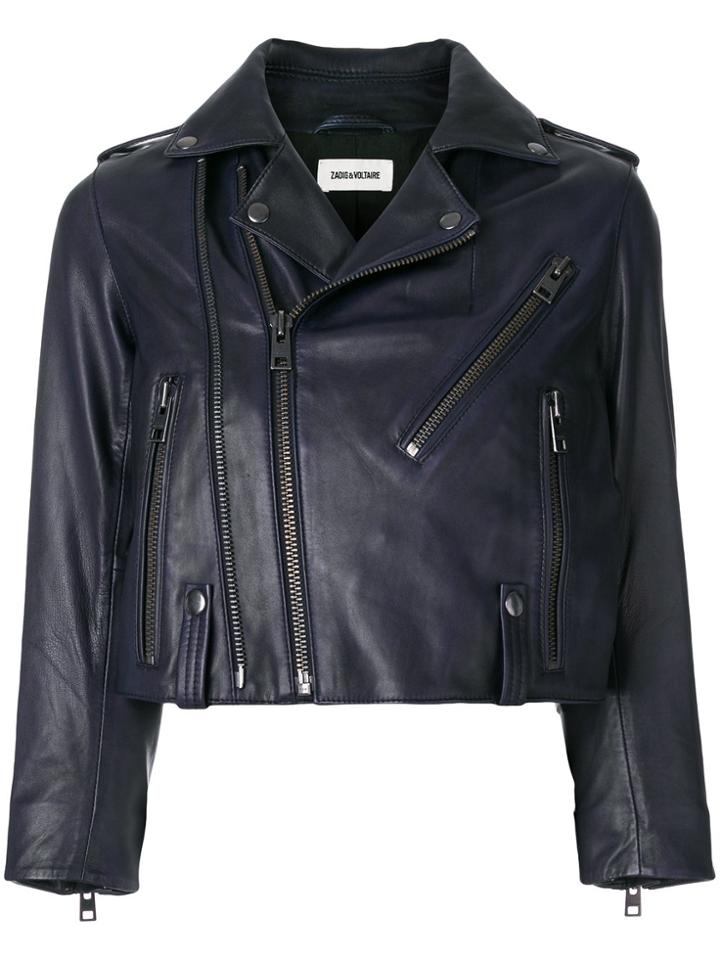 Zadig & Voltaire Liyo Cropped Biker Jacket - Blue