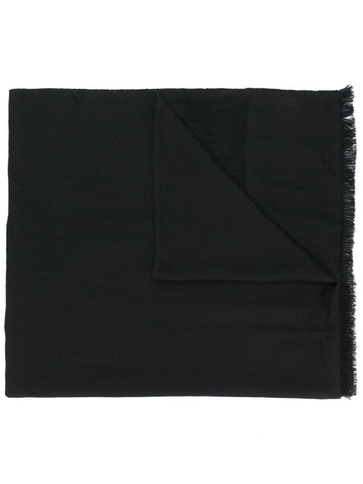 Saint Laurent Oversized Logo Fringed Scarf - Black