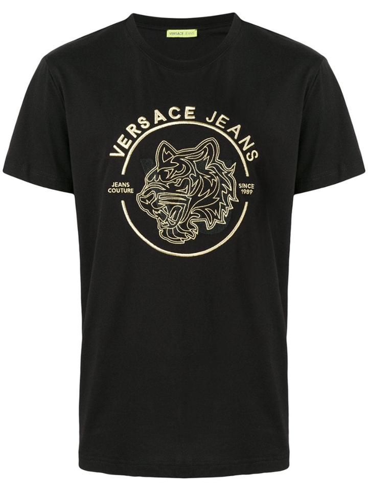 Versace Jeans Gold Embroidered Logo T-shirt - Black