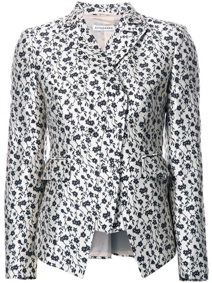 Altuzarra Floral Print Blazer, Women's, Size: 38, White, Acetate/silk/lurex/polyamide