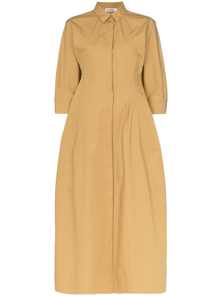 Jil Sander Button Front Cotton Midi-dress - Brown
