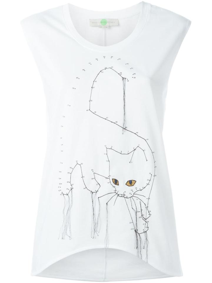 Stella Mccartney Embroidered Cat Tank Top, Women's, Size: 40, White, Cotton/polyamide/metal/viscose