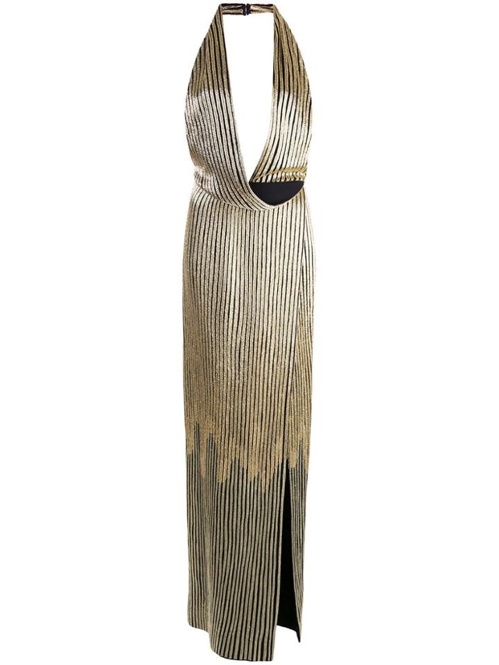 Oscar De La Renta Metallic Effect Plunge Gown - Black