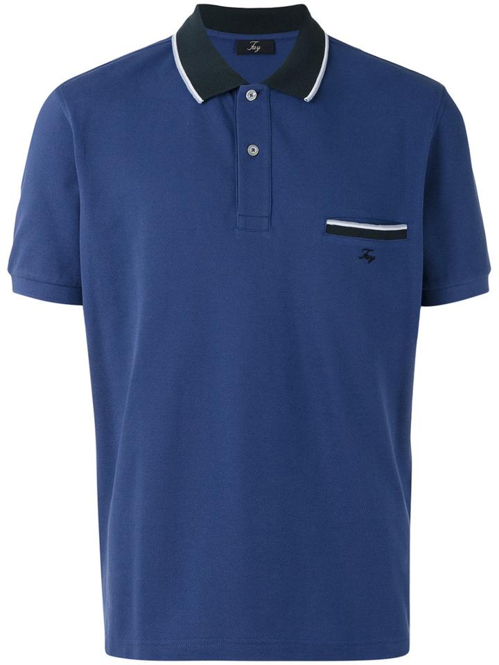 Fay Colour Block Polo Shirt, Men's, Size: Large, Blue, Cotton