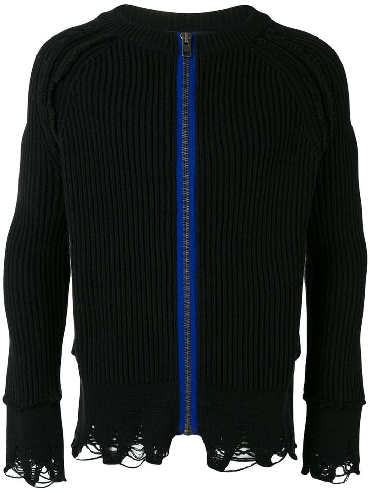 Haider Ackermann Distressed Zip Cardigan, Men's, Size: Xs, Black, Cotton/cashmere