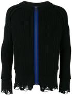 Haider Ackermann Distressed Zip Cardigan, Men's, Size: Xs, Black, Cotton/cashmere
