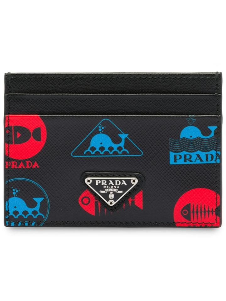 Prada Printed Saffiano Leather Card Holder - Black