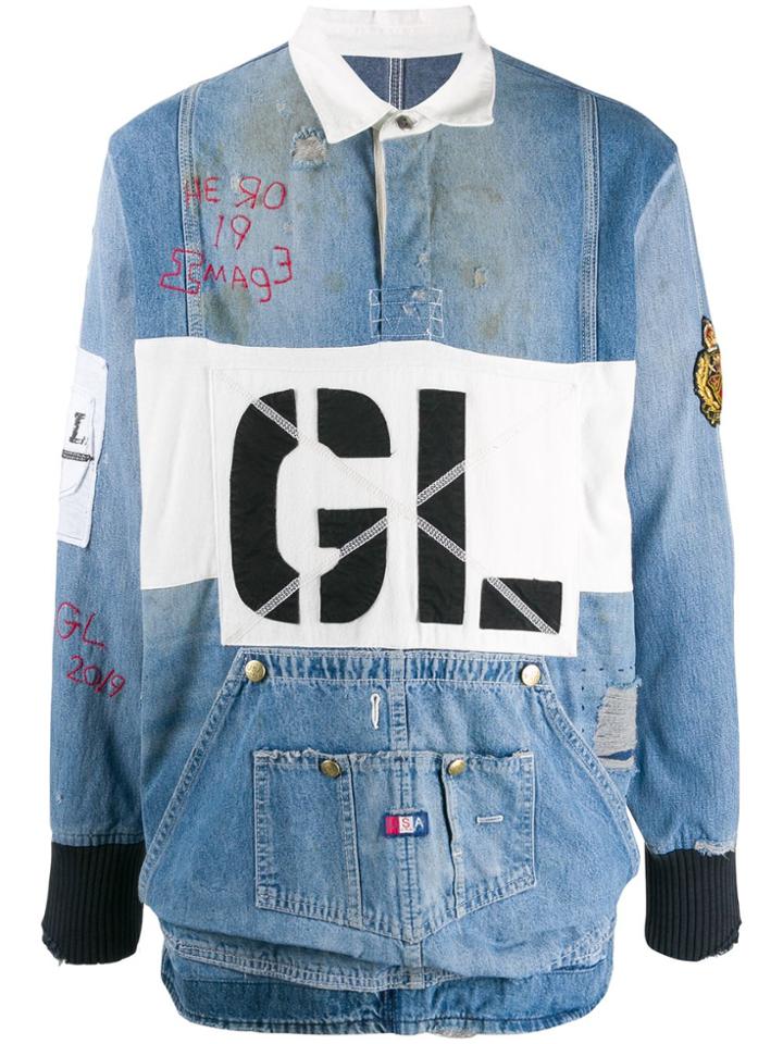Greg Lauren Distressed Effect Denim Shirt - Blue