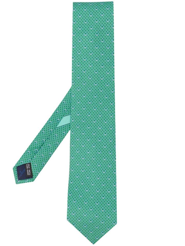 Salvatore Ferragamo Geometric Gancini Patterned Tie - Green