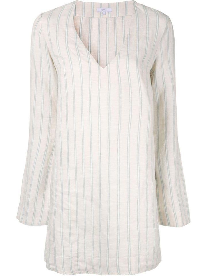Venroy Striped V-neck Mini Dress - Neutrals