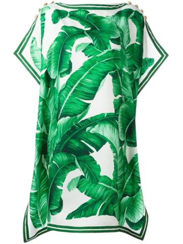 Dolce & Gabbana Banana Leaf Print Dress, Women's, Size: 48, Green, Silk