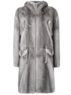 Liska - Midi Zipped Coat - Women - Mink Fur - S, Grey, Mink Fur