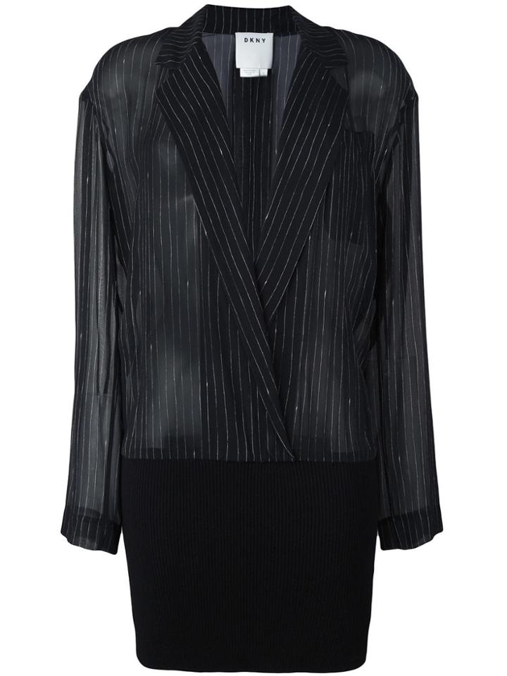 Dkny Ribbed Hem Pinstripe Shirt - Black