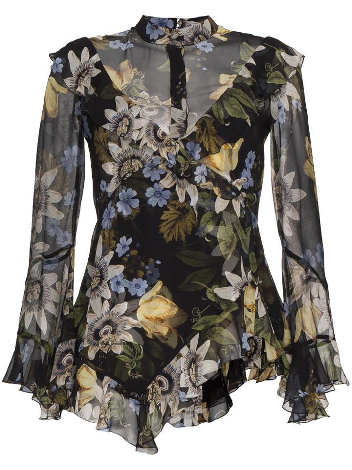 Erdem Floral Print Silk Blouse - Black