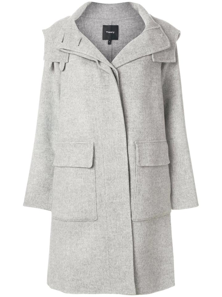 Theory Button-down Fitted Coat - Grey