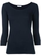 En Route - Three-quarters Sleeve Ribbed T-shirt - Women - Cotton - One Size, Blue, Cotton