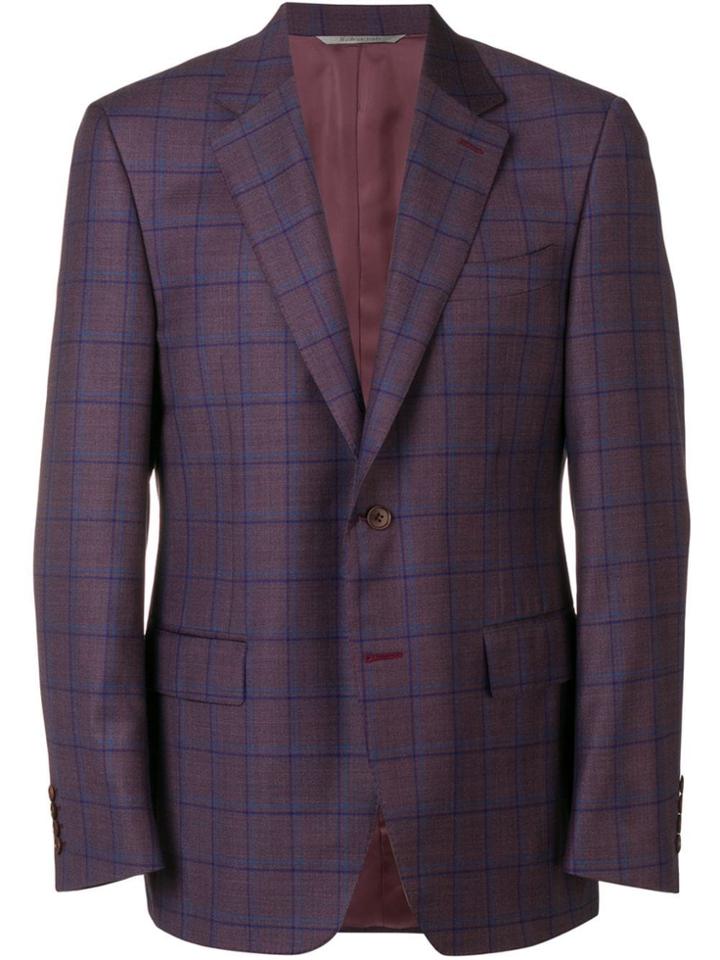 Canali Check Print Blazer - Purple
