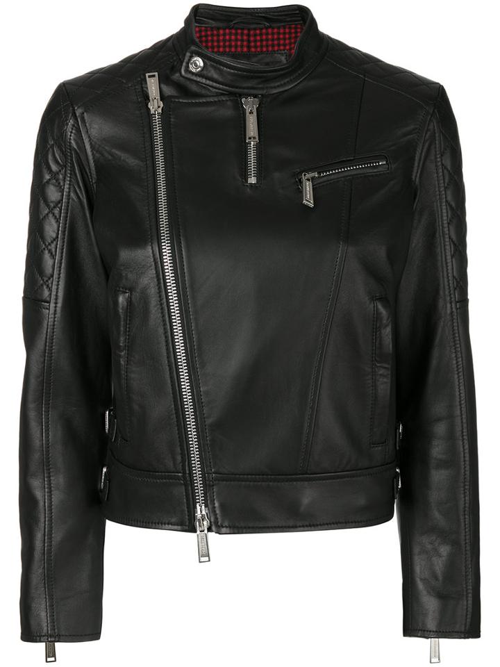Dsquared2 - Collarless Biker Jacket - Women - Cotton/leather/wool/polyester - 38, Black, Cotton/leather/wool/polyester