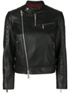 Dsquared2 - Collarless Biker Jacket - Women - Cotton/leather/wool/polyester - 38, Black, Cotton/leather/wool/polyester