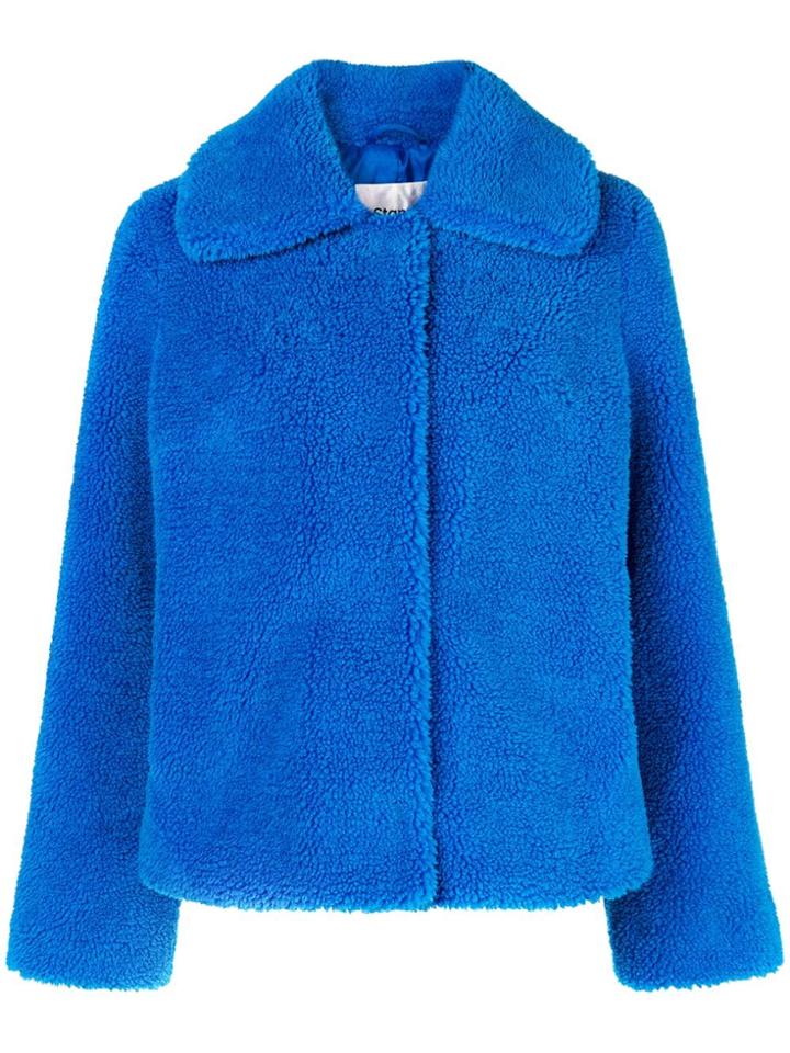 Stand Short Textured Coat - Blue