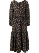 Saint Laurent Floral Print Peasant Dress, Women's, Size: 36, Black, Silk