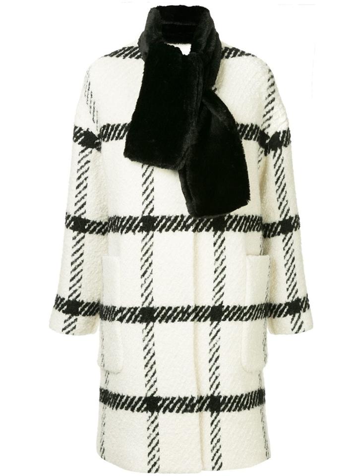 Ballsey Scarf Detail Checked Coat - White