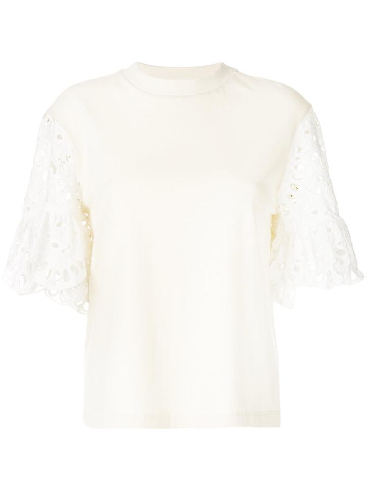 See By Chloé Open Embroidery Sleeve Tee - Yellow & Orange