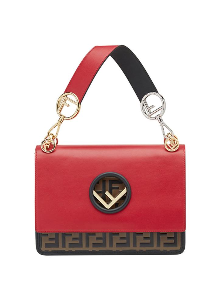 Fendi Kan I F Leather Shoulder Bag - Red