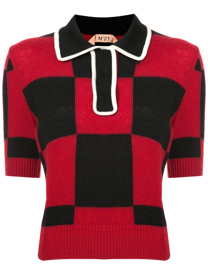 No21 Check Short-sleeve Sweater - Red