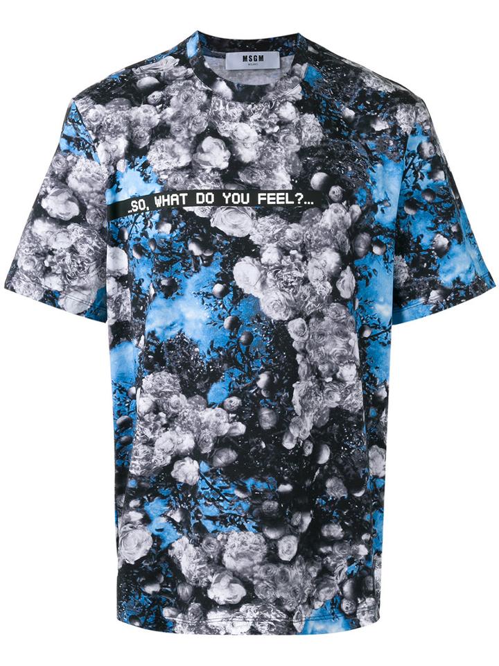 Msgm Floral Print T-shirt, Men's, Size: Large, Blue, Cotton